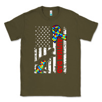 Army Green mens distressed dinosaur autism dad usa flag Classic Tee - artisFamous