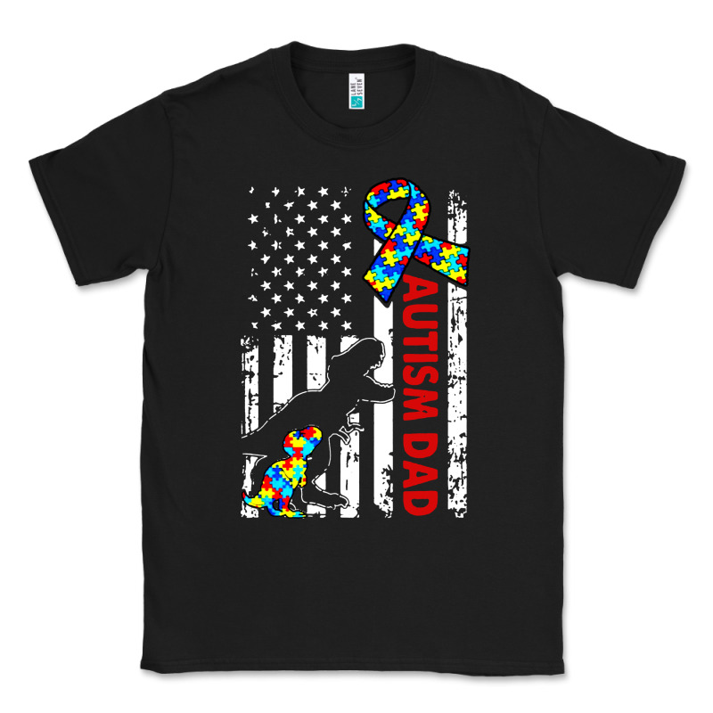 Mens Distressed Dinosaur Autism Dad Usa Flag Classic Tee by artisFamous | Teevron