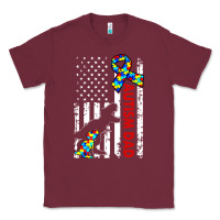 Burgundy mens distressed dinosaur autism dad usa flag Classic Tee - artisFamous