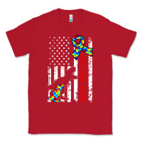 Red mens distressed dinosaur autism dad usa flag Classic Tee - artisFamous
