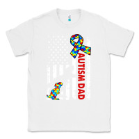 White mens distressed dinosaur autism dad usa flag Classic Tee - artisFamous