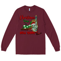 Burgundy christmas time in new york Long Sleeve Tee - BarkalooDesign
