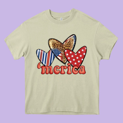 Merica 4th Of July Hearts Heavy Core Tee Designed By Bundleandbundleshop
