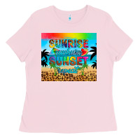 Bubblegum Pink sunrise sunburn sunset repeat Ladies Tee - Artiststas