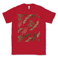 Red Watercolor Eucalyptus Pattern Classic Tee - artisFamous