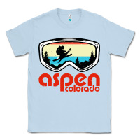 Dusty Blue aspen colorado ski mountain skiing retro vacation Classic Tee - artisFamous