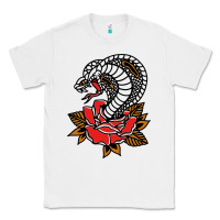 White the king cobra snake and rose Classic Tee - artisFamous