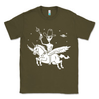 Army Green alien riding unicorn  cool ufo cowboy Classic Tee - artisFamous