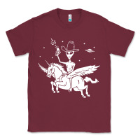 Burgundy alien riding unicorn  cool ufo cowboy Classic Tee - artisFamous