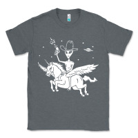 Charcoal Heather alien riding unicorn  cool ufo cowboy Classic Tee - artisFamous