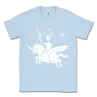 Dusty Blue alien riding unicorn  cool ufo cowboy Classic Tee - artisFamous