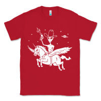 Red alien riding unicorn  cool ufo cowboy Classic Tee - artisFamous