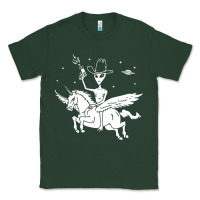 Sports Green alien riding unicorn  cool ufo cowboy Classic Tee - artisFamous