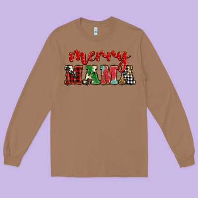 Christmas Merry Mama Long Sleeve Tee Designed By Barkaloodesign