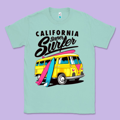 California Super Surf Classic Tee Designed By Artisfamous