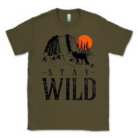 Army Green stay wild illustration with mountain Classic Tee - artisFamous