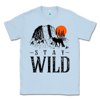 Dusty Blue stay wild illustration with mountain Classic Tee - artisFamous