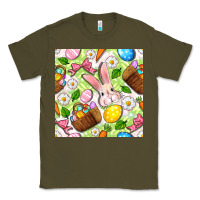 Army Green Easter Hamper With Bunny Seamless Pattern Classic Tee - BundleAndBundleShop