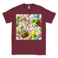 Burgundy Easter Hamper With Bunny Seamless Pattern Classic Tee - BundleAndBundleShop