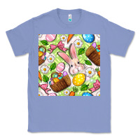Colony Blue Easter Hamper With Bunny Seamless Pattern Classic Tee - BundleAndBundleShop