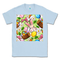 Dusty Blue Easter Hamper With Bunny Seamless Pattern Classic Tee - BundleAndBundleShop