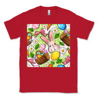Red Easter Hamper With Bunny Seamless Pattern Classic Tee - BundleAndBundleShop