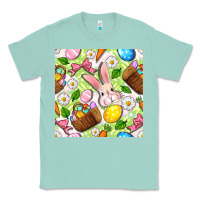 Seafoam Easter Hamper With Bunny Seamless Pattern Classic Tee - BundleAndBundleShop