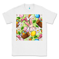 White Easter Hamper With Bunny Seamless Pattern Classic Tee - BundleAndBundleShop