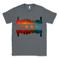 Charcoal Heather chicago flag skyline Classic Tee - artisFamous