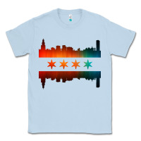 Dusty Blue chicago flag skyline Classic Tee - artisFamous
