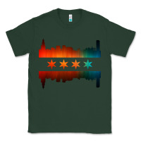 Sports Green chicago flag skyline Classic Tee - artisFamous