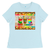 Baby Blue hello summer ice coffee Ladies Tee - Artiststas