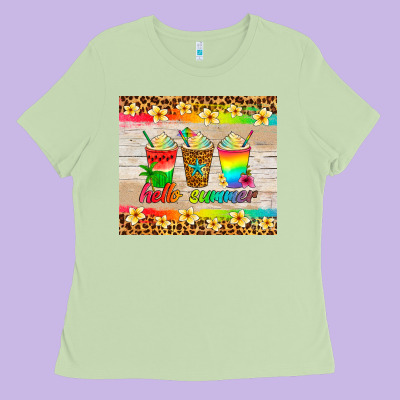 Hello Summer Ice Coffee Ladies Tee Designed By Artiststas