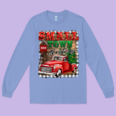 Small Town Christmas Long Sleeve Tee Designed By Barkaloodesign