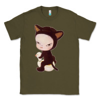 Army Green Yoshitomo Nara Cute Cat Classic Tee - artisFamous