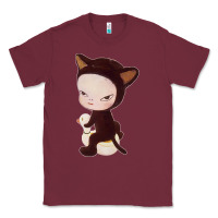 Burgundy Yoshitomo Nara Cute Cat Classic Tee - artisFamous
