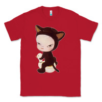 Red Yoshitomo Nara Cute Cat Classic Tee - artisFamous