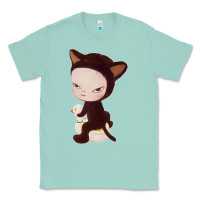 Seafoam Yoshitomo Nara Cute Cat Classic Tee - artisFamous