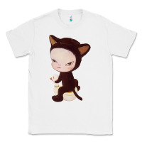 White Yoshitomo Nara Cute Cat Classic Tee - artisFamous