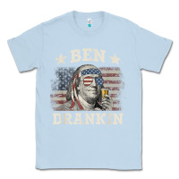 Dusty Blue Ben Drankin 4th of July Patriotic Funny T-Shirt Classic Tee - artisFamous
