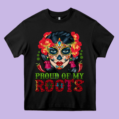 Sugar Skull Woman Proud Of My Roots Heavy Core Tee Designed By Bundleandbundleshop