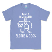 Colony Blue easily distracted by sloths and dogs funny sloth quote paw print Classic Tee - artisFamous