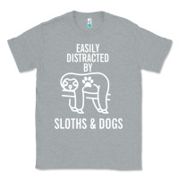 Heather Grey easily distracted by sloths and dogs funny sloth quote paw print Classic Tee - artisFamous