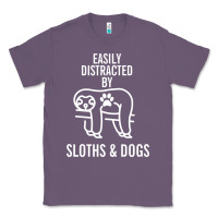 Lavender easily distracted by sloths and dogs funny sloth quote paw print Classic Tee - artisFamous