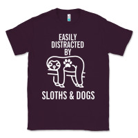 Plum easily distracted by sloths and dogs funny sloth quote paw print Classic Tee - artisFamous