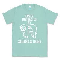 Seafoam easily distracted by sloths and dogs funny sloth quote paw print Classic Tee - artisFamous