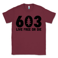 Burgundy live free or die 603 tree Classic Tee - artisFamous
