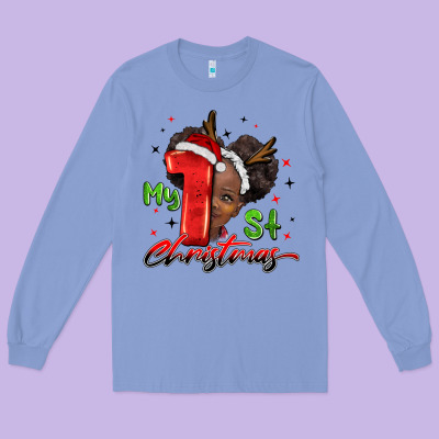 My First Christmas African Girl Long Sleeve Tee Designed By Barkaloodesign