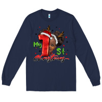 Navy my first christmas african girl Long Sleeve Tee - BarkalooDesign