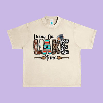 Living On Lake Time Urban Heavy Tee Designed By Cowhidedigitalart